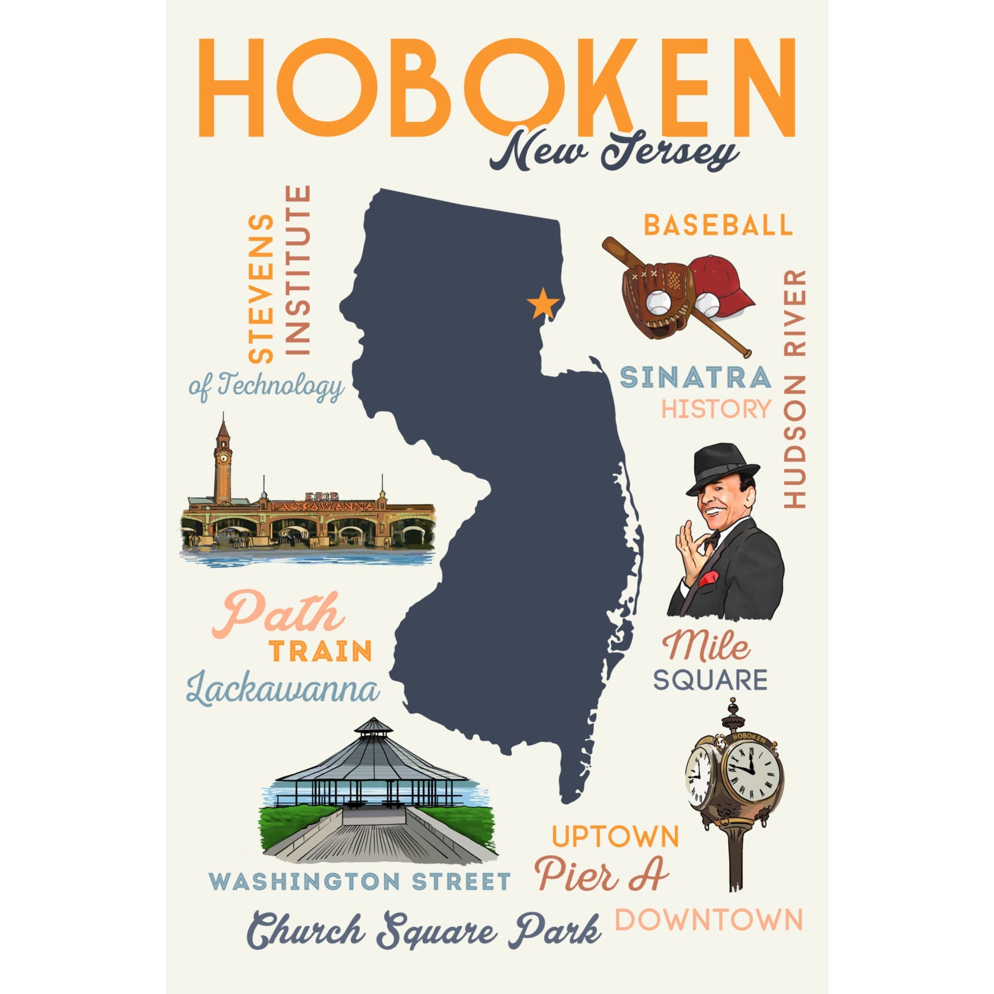 Lantern Press 1000 Piece Hoboken Typography Puzzle