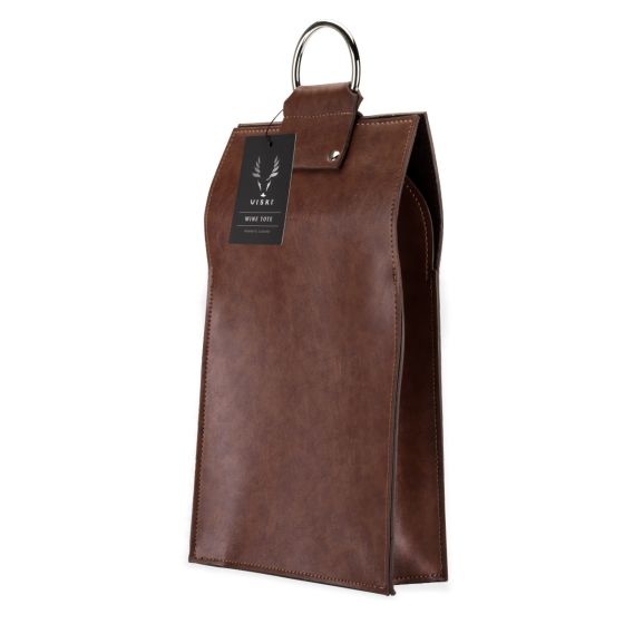 True Faux Leather Double Bottle Brown Wine Tote