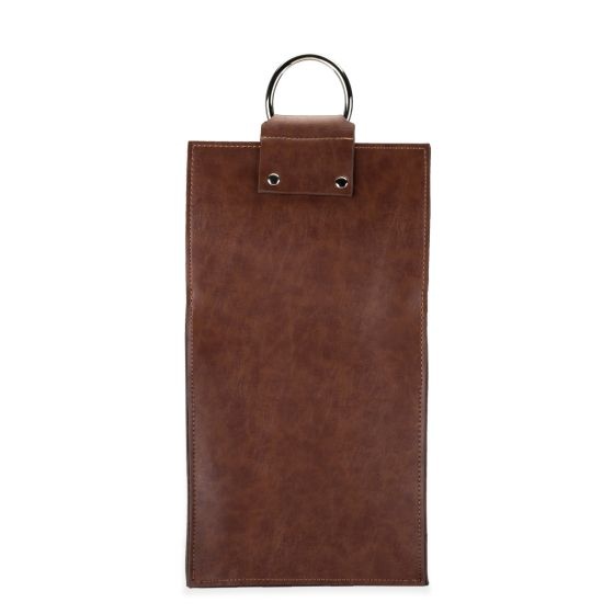 True Faux Leather Double Bottle Brown Wine Tote
