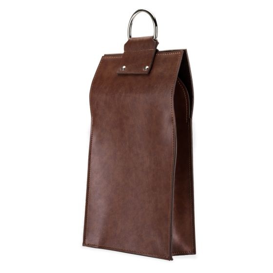 True Faux Leather Double Bottle Brown Wine Tote