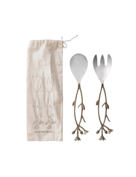 Creative Co-op Stainless Steel & Brass Servers w/ Floral Handles Set of 2