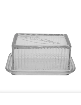Creative Co-op Pressed Glass Butter Dish