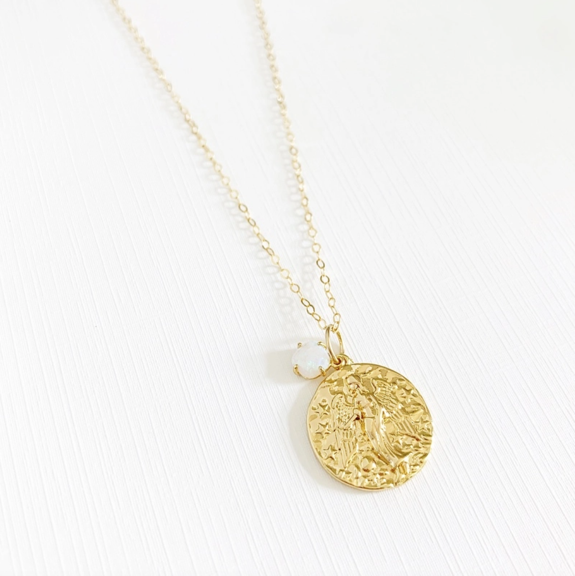 true by kristy jewelry Guardian Angel Opal Charm Necklace Gold Filled