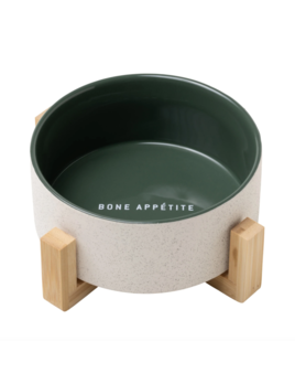 Gentlemen's Hardware Ceramic Bowl w/ Wooden Stand - Green Bon Appetite