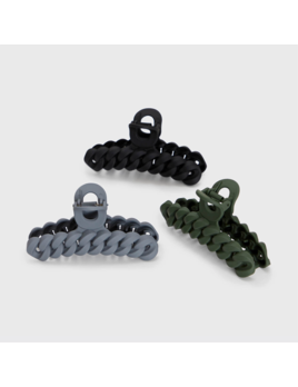Kitsch Eco Friendly Chain Claw Clip 3Pc Set - Black/Moss