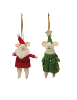 Creative Co-op Wool Felt Mouse Santa & Tree Ornament