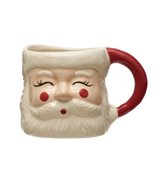 Creative Co-op 12 oz Hand Painted Stoneware Santa Mug Red & White