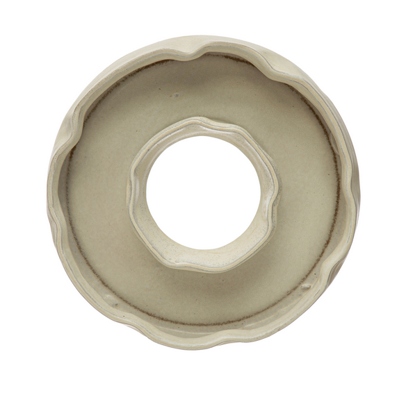 Creative Co-op 3"H Stoneware Ring Shaped Serving Dish w/ 2 Sections Reactive Glaze White