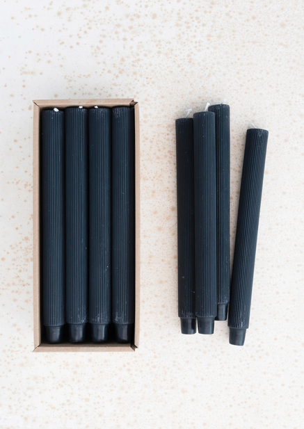 Creative Co-op 10"H Unscented Pleated Taper Candles in Box Powder Finish Noir Color Set of 12