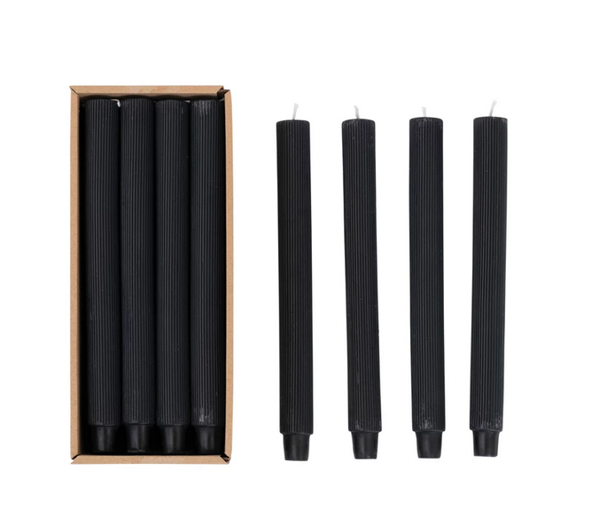 Creative Co-op 10"H Unscented Pleated Taper Candles in Box Powder Finish Noir Color Set of 12