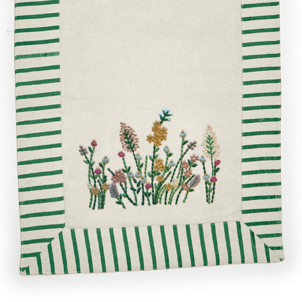 Two's Company Wild Flowers Table Runner with Embroidered Accents