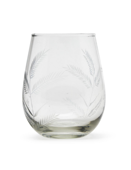 Two's Company Fern  Stemless Wine Glass with Etched Design