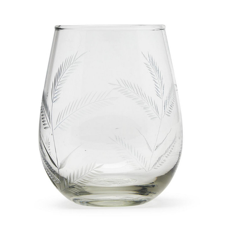 Two's Company Fern  Stemless Wine Glass with Etched Design