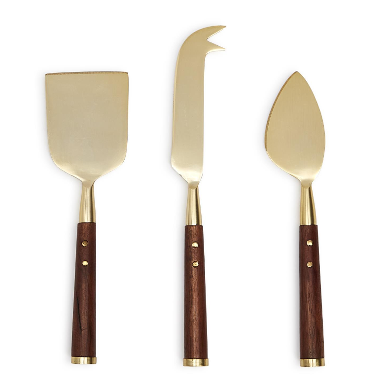 Two's Company Acacia Wood Set of 3 Cheese Knives in Gift Box