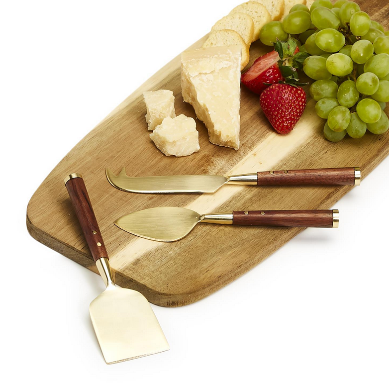 Two's Company Acacia Wood Set of 3 Cheese Knives in Gift Box