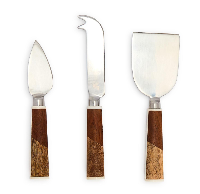 Two's Company Bi-Color Wood Set of 3 Cheese Knives in Gift Box