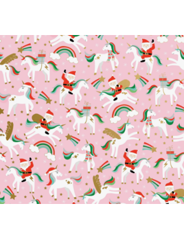 Jillson & Roberts Merry Unicorns Pink Wrap - Jumbo