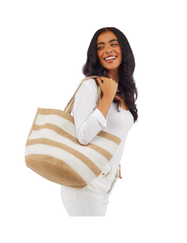 Two's Company Jute Woven Tote -White