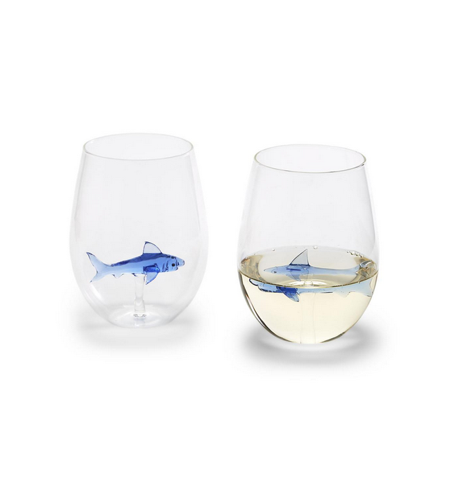 Two's Company Great White Shark Stemless Wine Glass