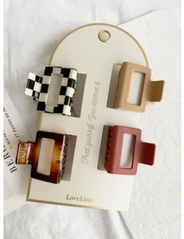 LoveLina 4-Pack Assorted Square Clips - Neutral