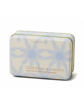 Paddywax Everyday Tins 5 OZ. Ivory & Blue Flower Printed Tin - Teakwood & Jasmine