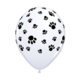 Latex Balloon - White w/ Black Paw Prints 12"