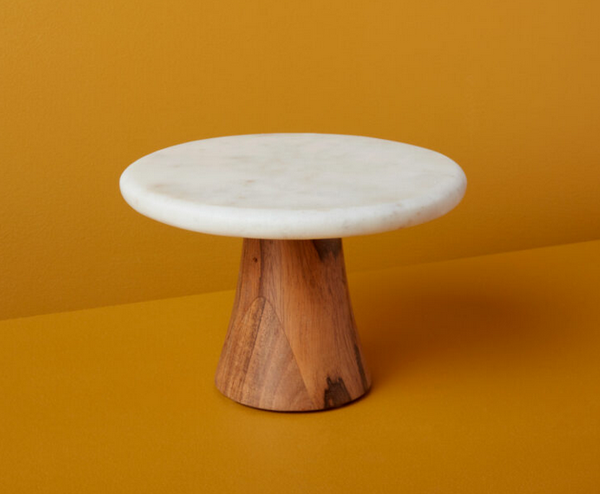Be Home White Marble & Wood Cake Stand, Small