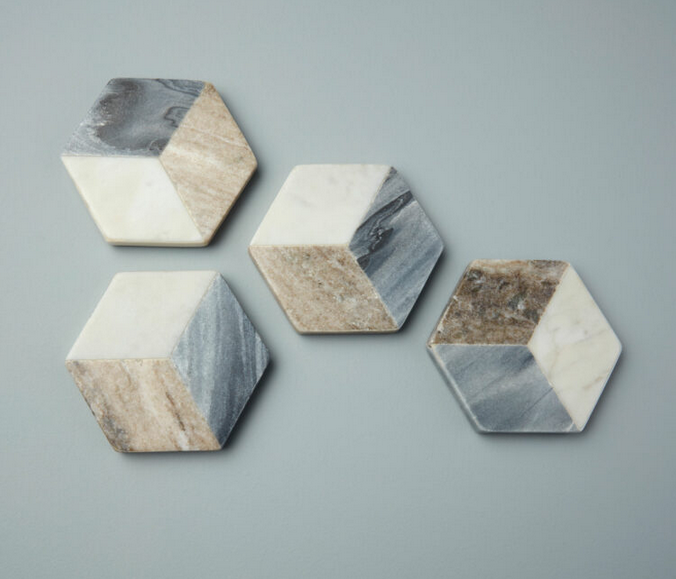 Be Home Geometric Marble Hexagon Coasters, Set of 4