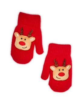 Two's Company Cozy Red Pair of Mittens w/ Reindeer