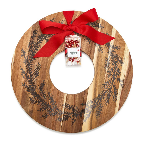 Two's Company Holiday Wreath Charcuterie / Dessert Serving Board with 20 Picks