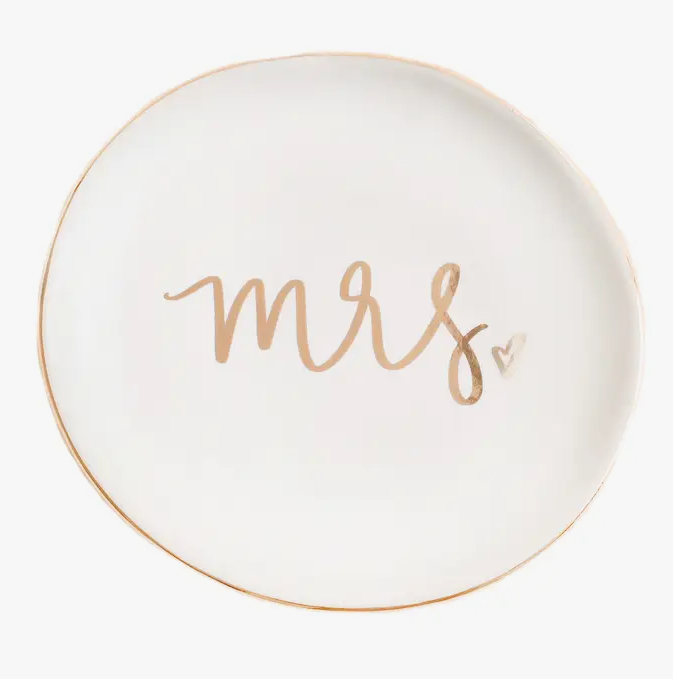 Sweet Water Decor Mrs. Jewelry Dish - White and Gold Foil