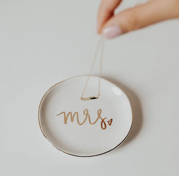 Sweet Water Decor Mrs. Jewelry Dish - White and Gold Foil