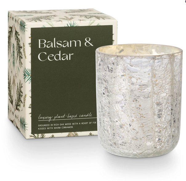 Illume Balsam & Cedar Small Boxed Crackle Glass Candle