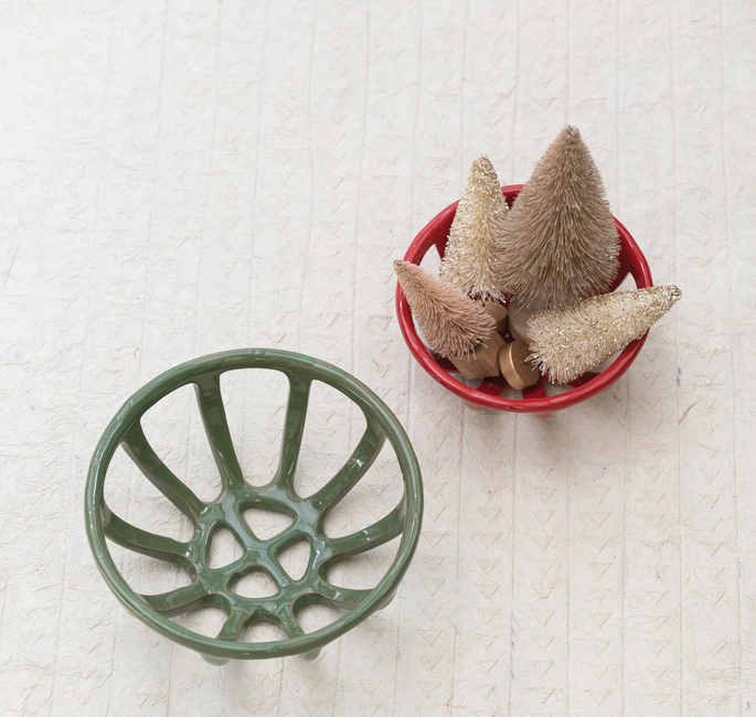 Creative Co-op Handmade Stoneware Basket Bowls -  Small Red