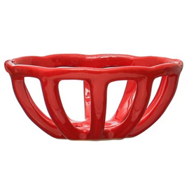 Creative Co-op Handmade Stoneware Basket Bowls -  Small Red