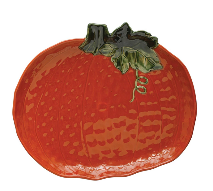 Creative Co-op Stoneware Pumpkin Shaped Platter - Orange