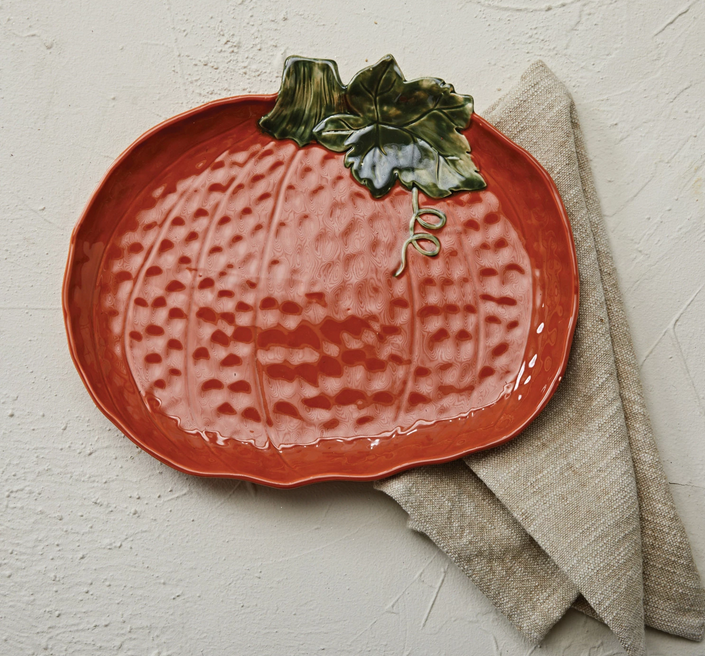 Creative Co-op Stoneware Pumpkin Shaped Platter - Orange