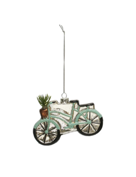 Creative Co-op Hand-Painted Glass Bicycle Ornament w/ Glitter - Teal
