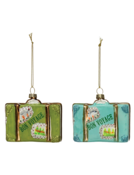 Creative Co-op 3"L x 2-1/2"H Hand-Painted Glass Luggage Ornament