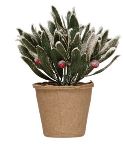 Creative Co-op Faux Greens w/ Red Berries in Paper Mache Pot