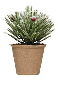 Creative Co-op Faux Greens w/ Red Berries in Paper Mache Pot