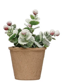 Creative Co-op Faux Greens w/ Red Berries in Paper Mache Pot