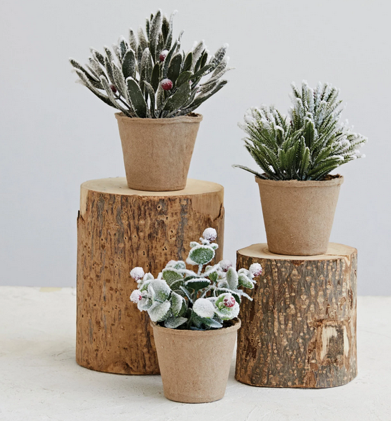 Creative Co-op Faux Greens w/ Red Berries in Paper Mache Pot
