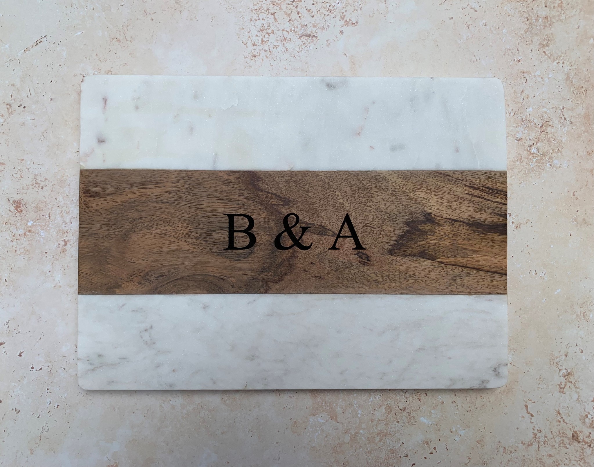 Second Nature by Hand Personalized Marble & Wood Serving Board