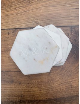 8 Oak Lane Personalized White Marble Coaster Set
