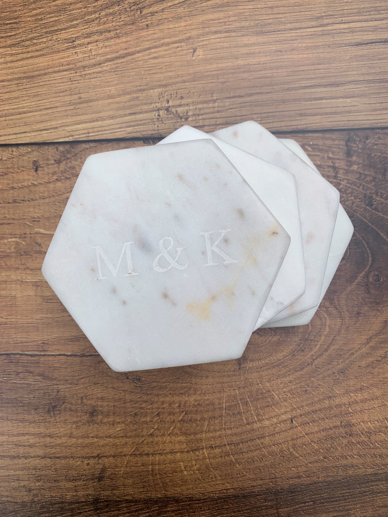 8 Oak Lane Personalized White Marble Coaster Set