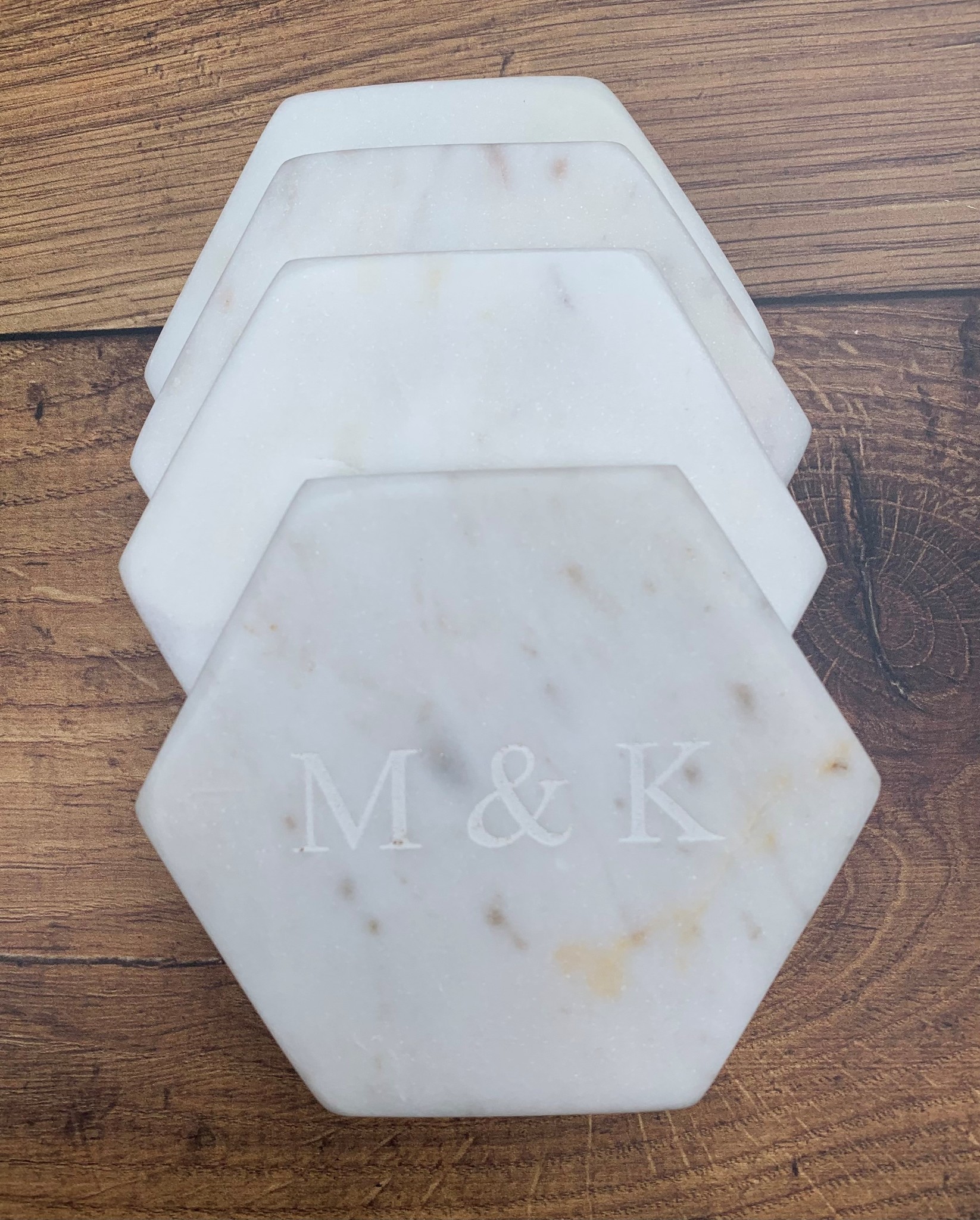 8 Oak Lane Personalized White Marble Coaster Set