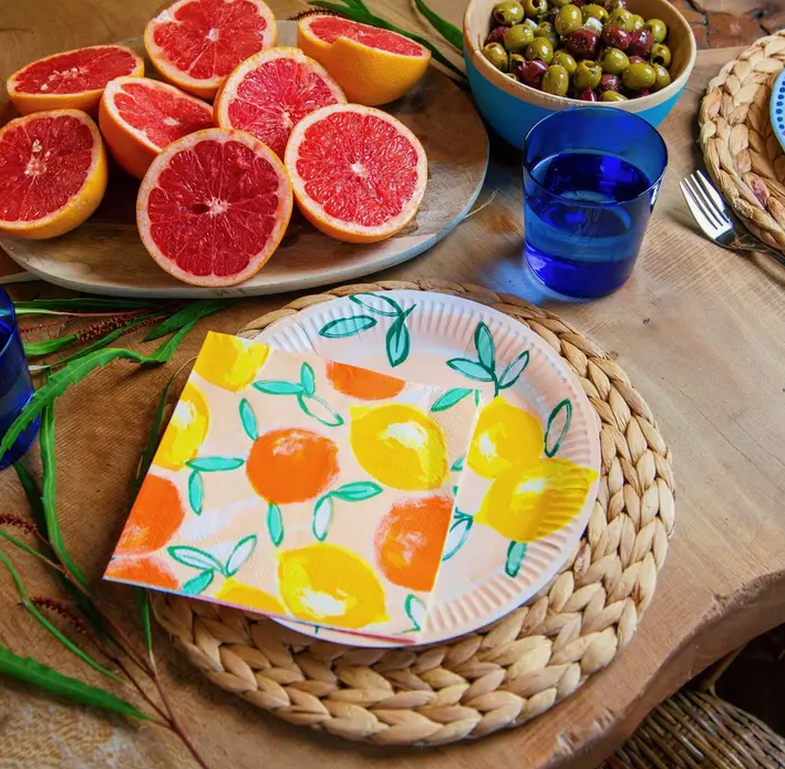 Talking Tables Citrus Fruit Lemon and Orange Napkins - 20 Pack