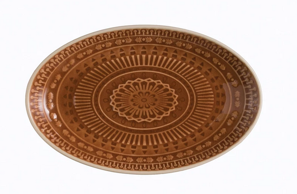 Bloomingville Debossed Stoneware Oval Platter, Crackle Glaze