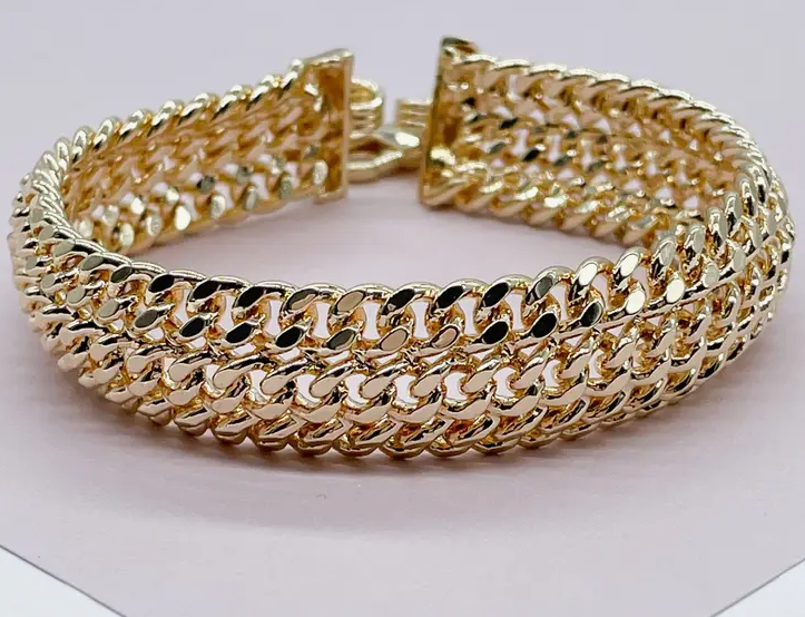Milie Jewels 18K Gold Filled Thick Bracelet Feature Three Cuban Link
